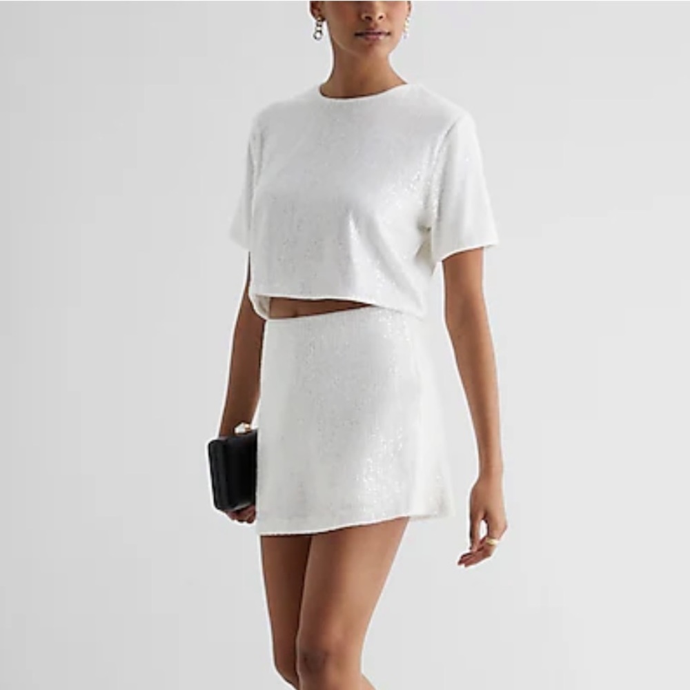 White Sequin Two Piece Set (Skort and Top)